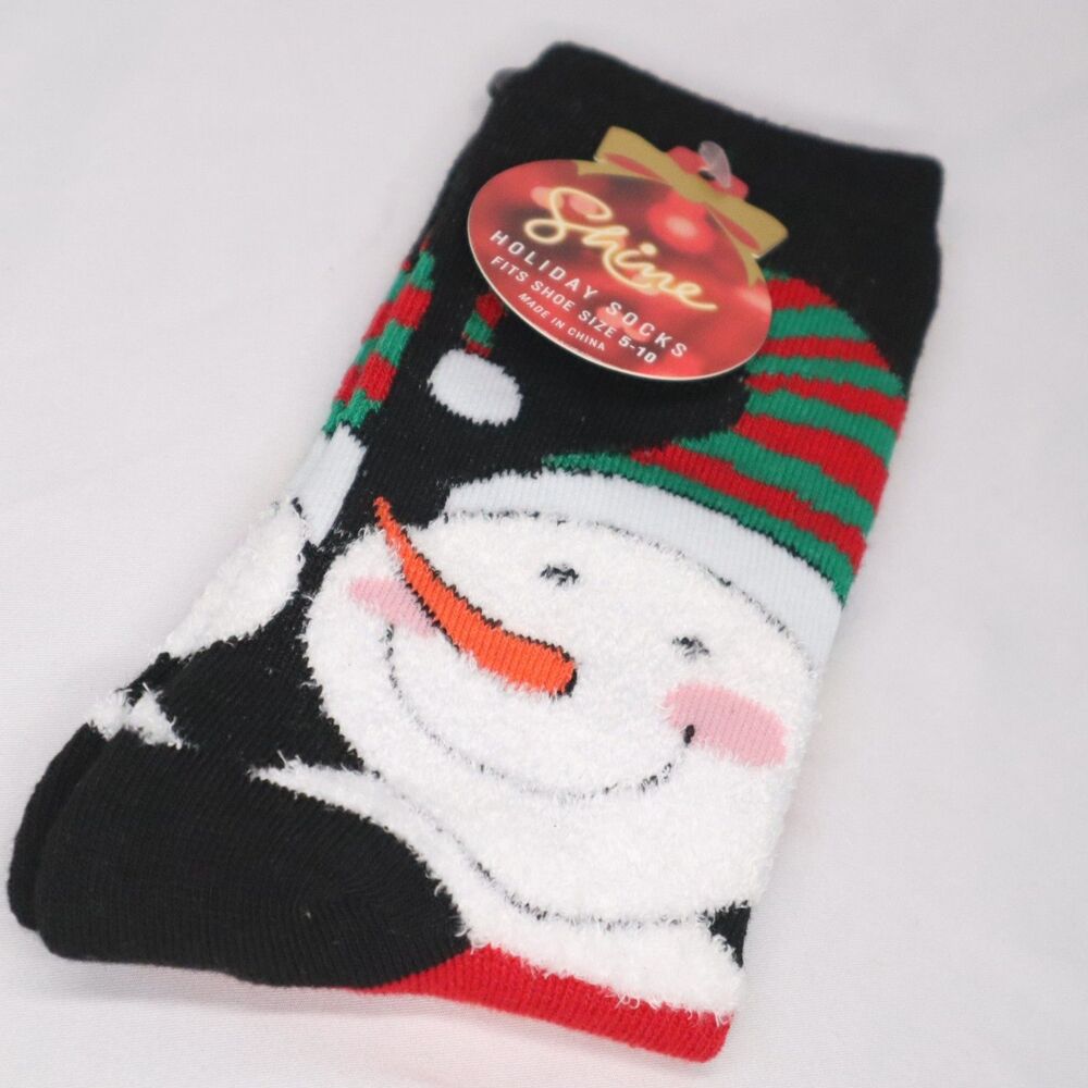 New Christmas Shine Holiday Crew Socks Fits Shoe Size 5-10 Snowman Rainbow